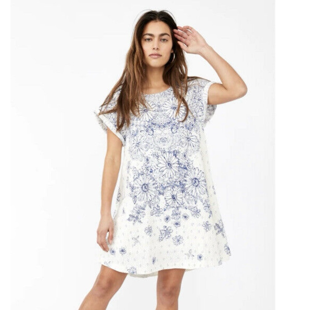 Free People Pinwheel Print Swing Dress Blue And White Medium